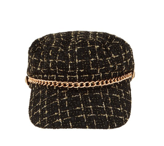 Béret à chaîne en métal en tweed