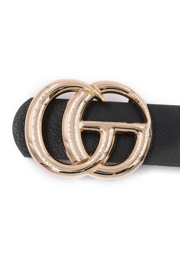 Double Metal Ring Faux Leather Buckle Belt