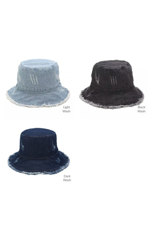 Denim Bucket Hat Raw Edged