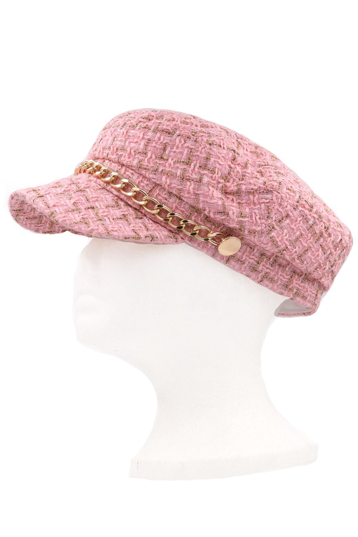 Béret à chaîne en métal en tweed
