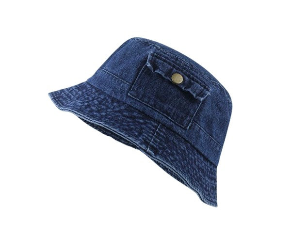 Denim Bucket Hat With Pocket