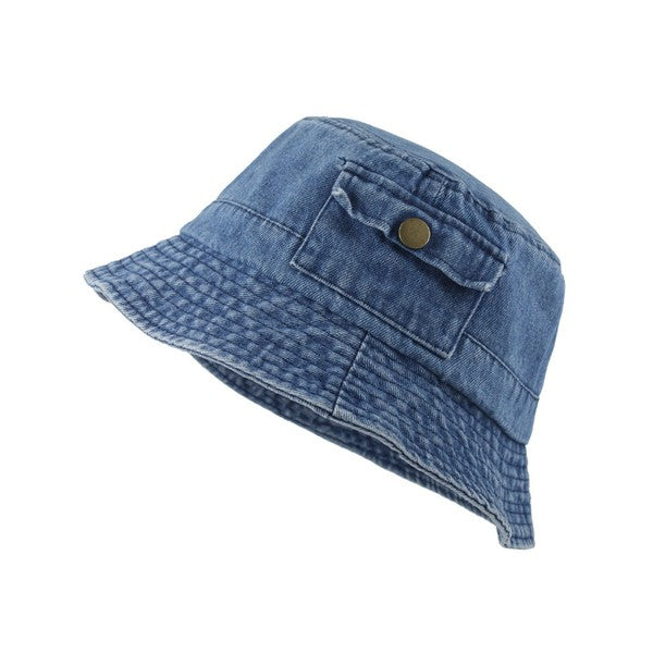 Denim Bucket Hat With Pocket