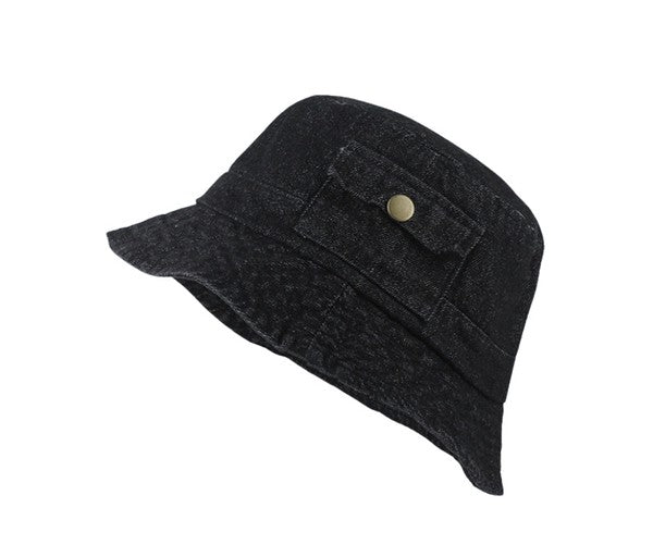 Denim Bucket Hat With Pocket