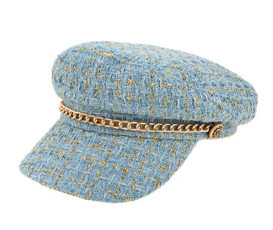 Tweed Metal Chain Beret Hat