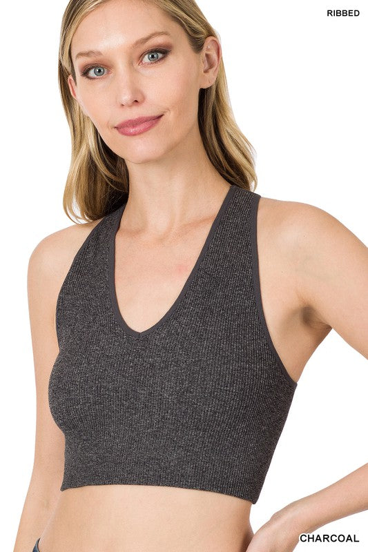 Ribbed Cropped Racerback Tank Top