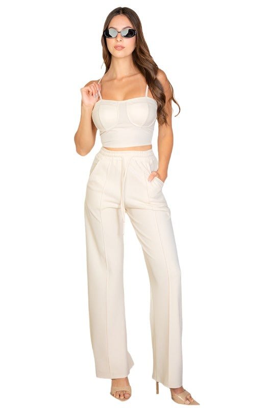 Bustier Cami Top & Slant Straight Pants