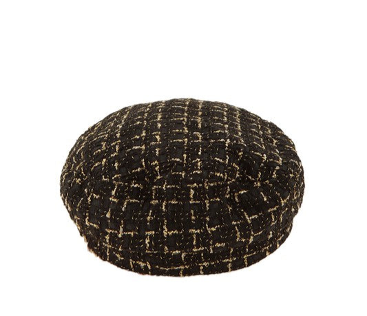 Tweed Metal Chain Beret Hat