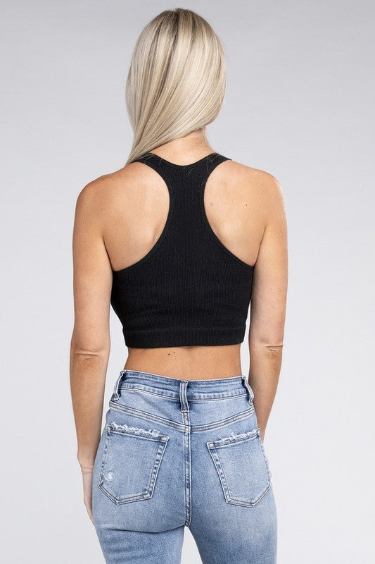 Ribbed Cropped Racerback Tank Top