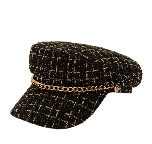 Tweed Metal Chain Beret Hat