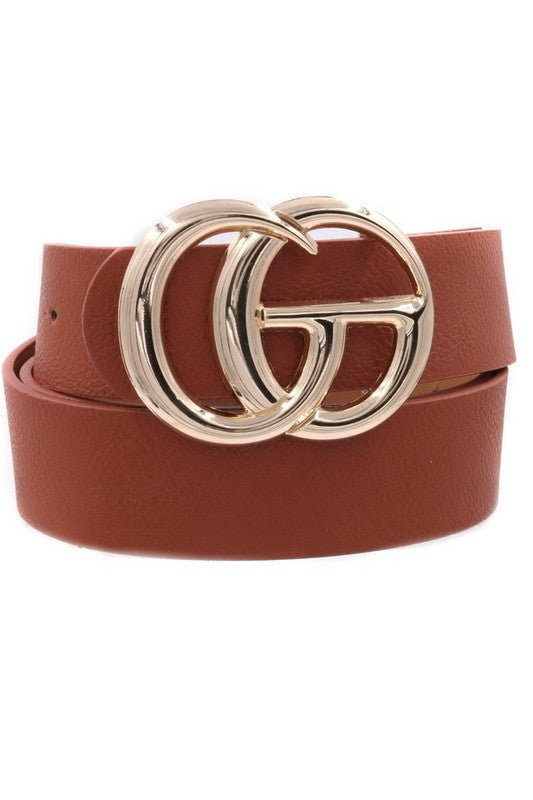 Double Metal Ring Faux Leather Buckle Belt