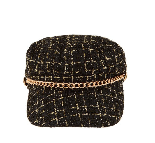 Tweed Metal Chain Beret Hat