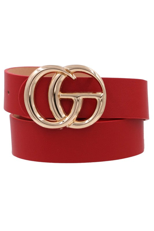 Double Metal Ring Faux Leather Buckle Belt